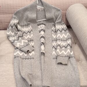 LOFT Gray and White Patterned Cardigan